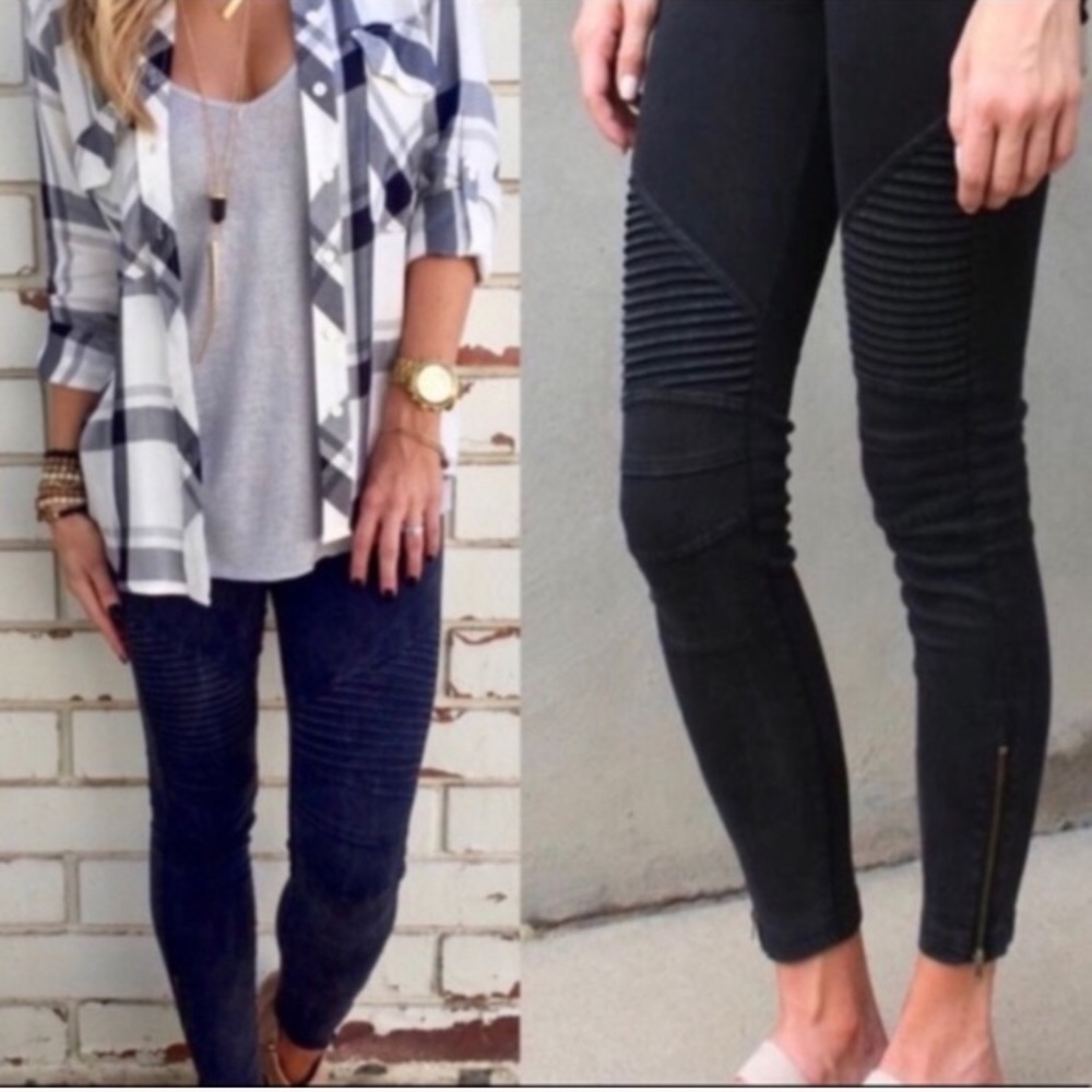 Charcoal Gray Moto Pant Leggings with Zippers - Picture 6 of 6